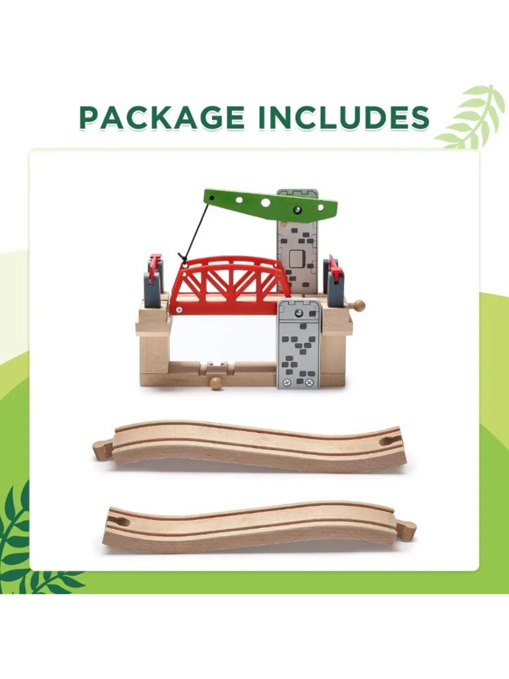 Wooden Train Set with Moveable Lifting Bridge & Track - Kids Play Accessories